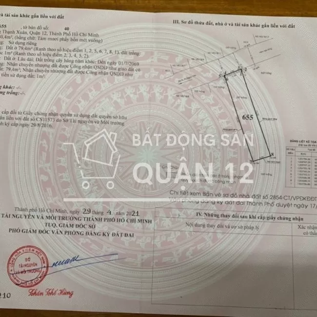 Bán đất ở 80m2 phường thạnh xuân quận 12