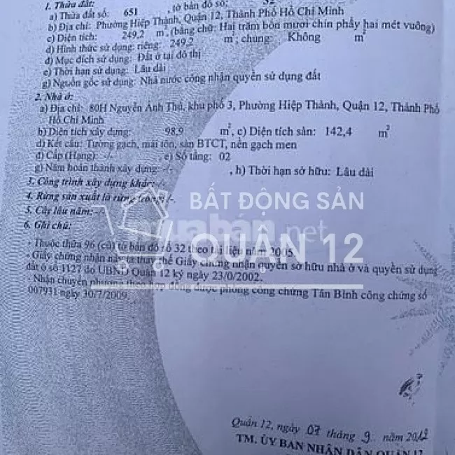 Cần bán căn nhà mặt tiền Nguyễn Thủ quận 12 TPHCM