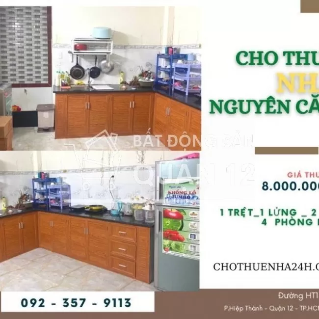 Cho Thuê Nhà (4.5x17) 1 Trệt, 1 Lửng, 2 Lầu, 4PN HT13, Hiệp Thành, Q12