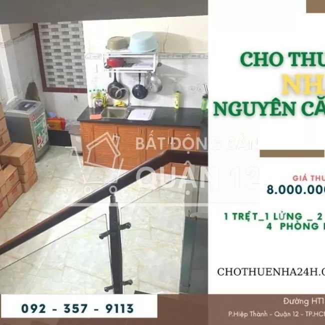 Cho Thuê Nhà (4.5x17) 1 Trệt, 1 Lửng, 2 Lầu, 4PN HT13, Hiệp Thành, Q12