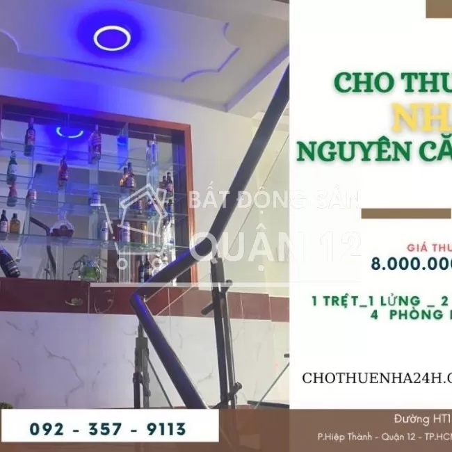 Cho Thuê Nhà (4.5x17) 1 Trệt, 1 Lửng, 2 Lầu, 4PN HT13, Hiệp Thành, Q12