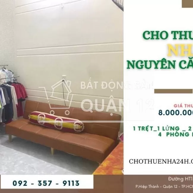 Cho Thuê Nhà (4.5x17) 1 Trệt, 1 Lửng, 2 Lầu, 4PN HT13, Hiệp Thành, Q12