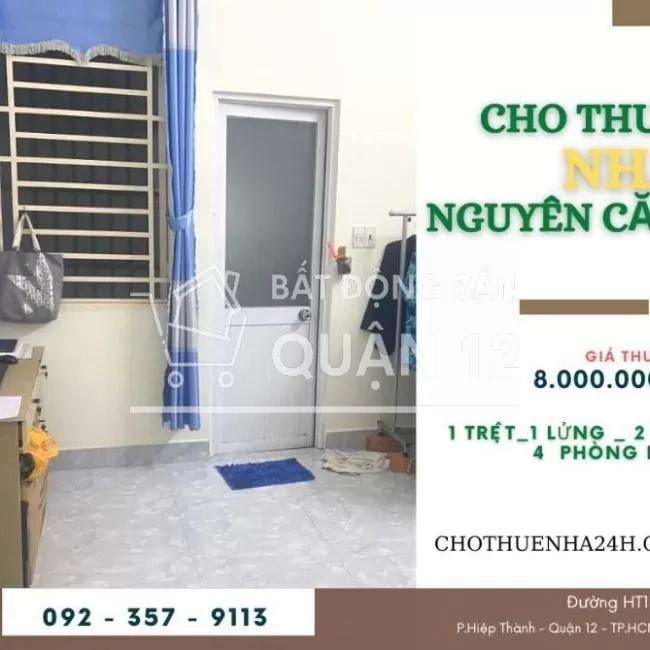 Cho Thuê Nhà (4.5x17) 1 Trệt, 1 Lửng, 2 Lầu, 4PN HT13, Hiệp Thành, Q12