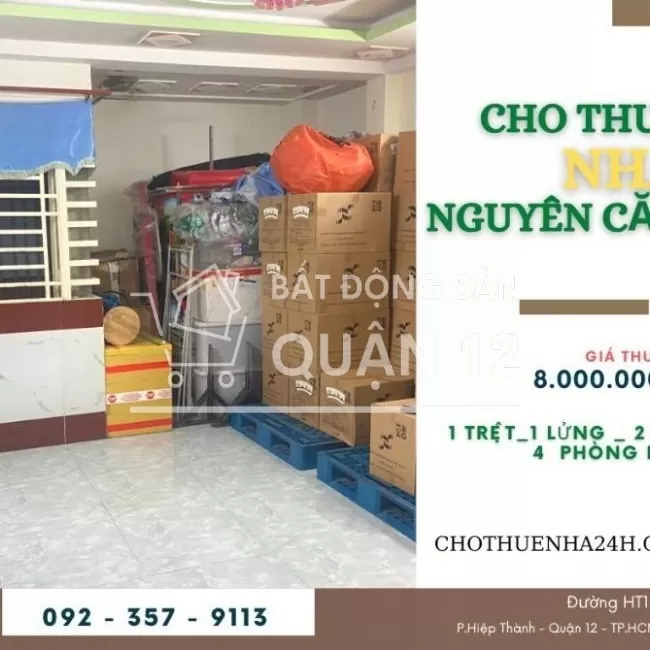 Cho Thuê Nhà (4.5x17) 1 Trệt, 1 Lửng, 2 Lầu, 4PN HT13, Hiệp Thành, Q12