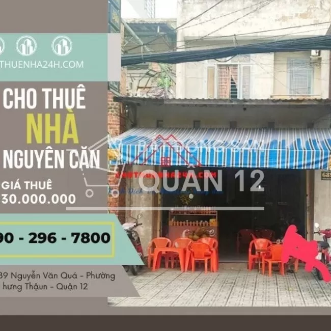 Cho Thuê Nhà Nguyên Căn 1 Trệt, 1 Lầu, 6PN MT 689 Nguyễn Văn Quá, Q12