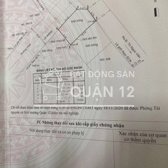 Bán đất góc 2MT Thạnh Xuân 24,Bao Đẹp( 6,45x10m) Gía 4,5 tỷ