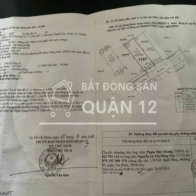 Bán nhà sổ riêng , 1 trệt 1 lầu , hướng đông nam , hẻm xe hơi TL37 .