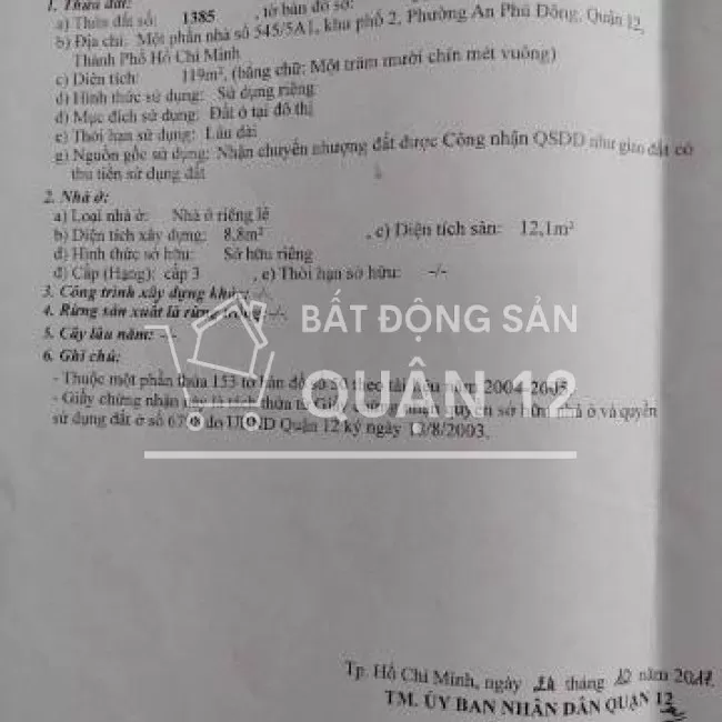 Bán đất vị trí đẹp An Phú Đông, Quận 12