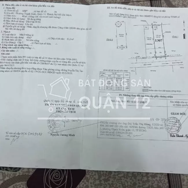 Bán nhà sổ riêng , Thạnh Xuân 25 , : 4 x 15 m2 , 1 trệt 1 lầu , hxh  .