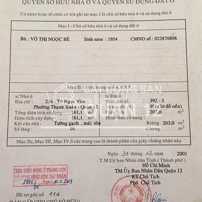 Bán nhà MT đường Tô Ngọc Vân đối diện trường Nguyễn Văn Thệ Giá 16.5ty