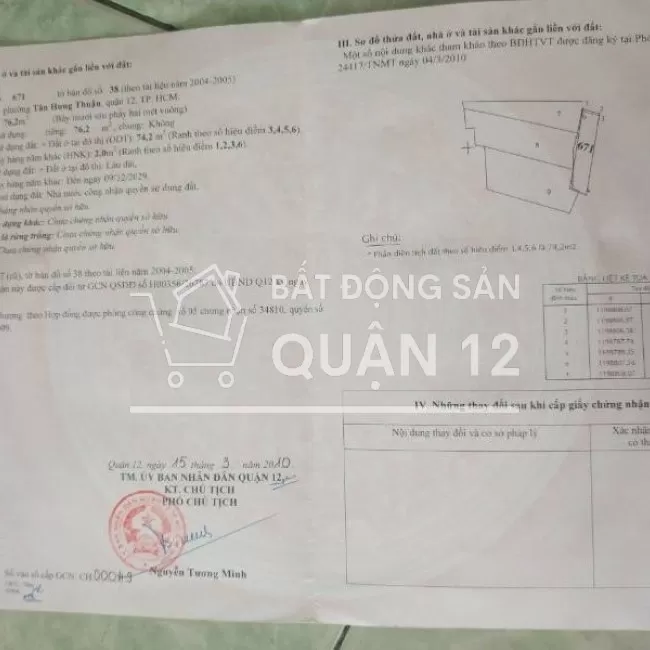 Bán lô đất 76m2 (4x19) hẻm xe hơi 4m Đông Hưng Thuận 42, Quận 12