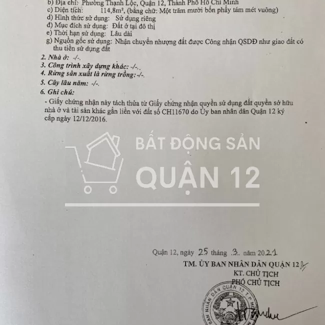 Bán đất SHR  /ngắn Hà Huy Giáp (4,5x19m) nở hậu 7m; giá 4,4 tỷ