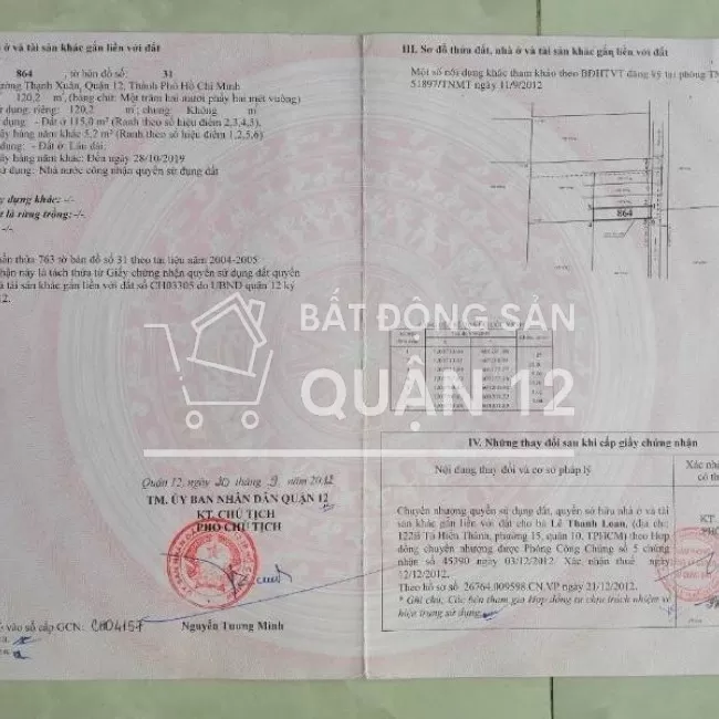 Bán đất Thạnh Xuân 33, SHR (5X24m) giá 4,35 tỷ ,lh 0919077588 Đạo