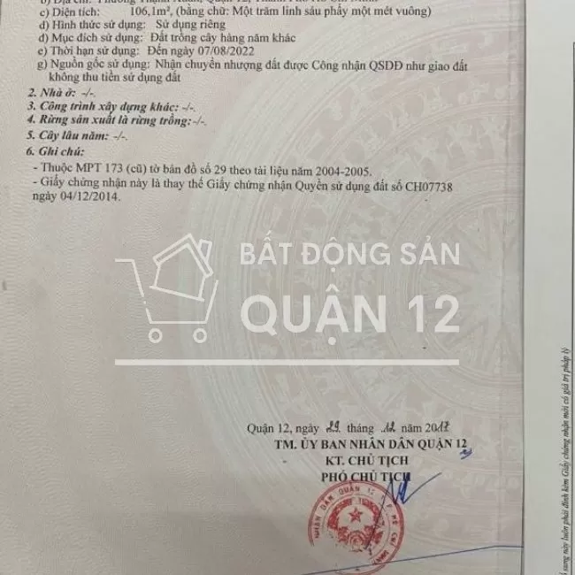 Bán đất giá rẻ SHR Thạnh Xuân 25, (8x13m) giá 5,5 tỷ LH 0919077588 Đạo