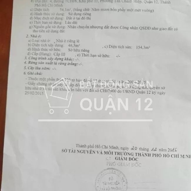 Bán nhà mặt tiền TCH08, quận 12