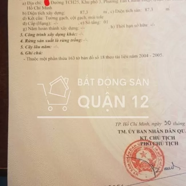 BÁN NHÀ TÂN CHÁNH HIỆP QUẬN 12