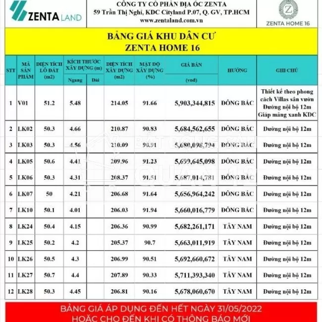 Dự án Zenta Home 16 ngày Ngã Tư Ga