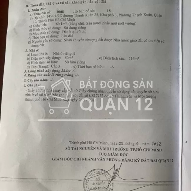 Mái ấm gia đình giá 3,95 tỷ Thạnh Xuân 52, Thạnh Xuân, Quận 12, Tp HCM
