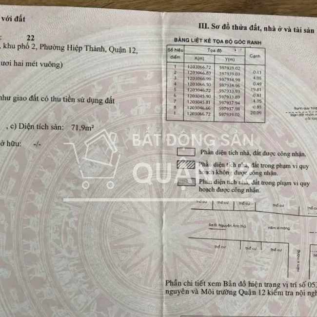 Cần vốn bán nhà 72/ Nguyễn Ảnh Thủ Phường Hiệp Thành Quận 12