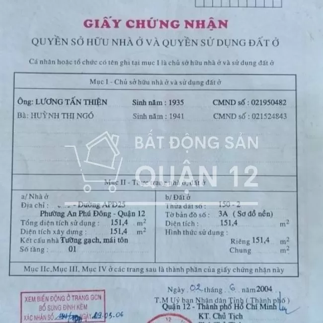 Bán Đất HXH 1/ An Phú Đông 25 Quận 12 Giá 35tr/m (5.4 tỷ)