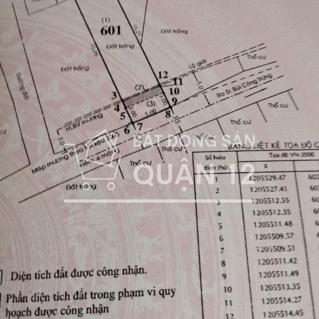 Bán đất thổ cư Bùi Công Trừng giá 3,6 tỷ, Quận 12, Tp Hồ Chí Minh.