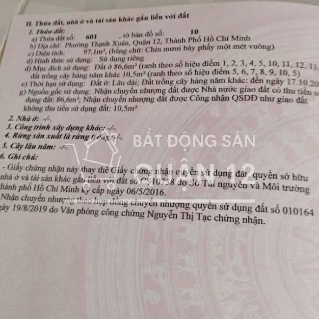 Bán đất thổ cư Bùi Công Trừng giá 3,6 tỷ, Quận 12, Tp Hồ Chí Minh.