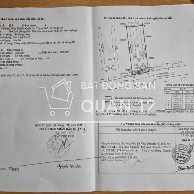 Bán lô đất diện tích 290,2 m2 mặt tiền đường Hiệp Thành 09, Q. 12