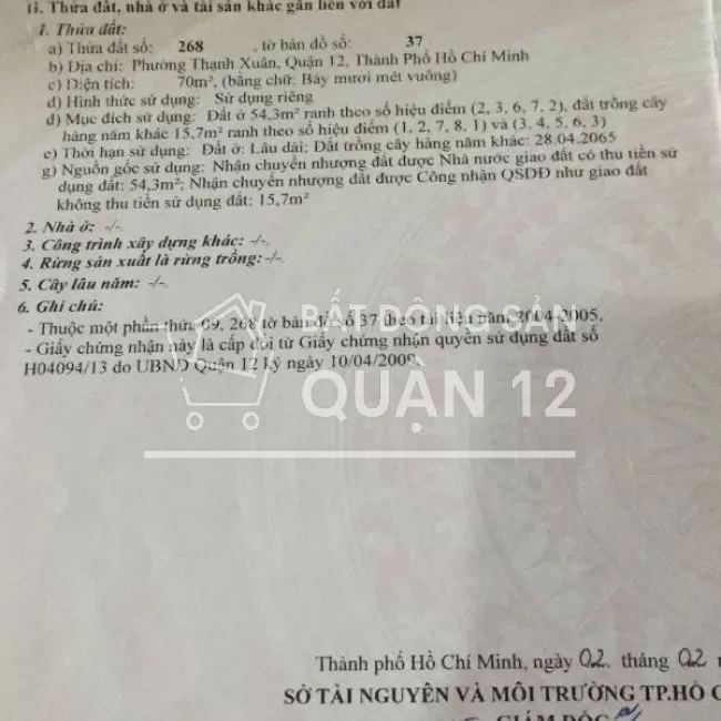 Bán đất Thạnh Xuân 25, ngay Cống hộp số 2, (4 x 19)m2. Giá: (3.25) tỷ.