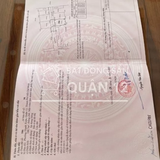 Bán đất TX25. DT: 12 x 15.65m2. Đất ở đô thị 100%. Giá: 7.8 tỷ