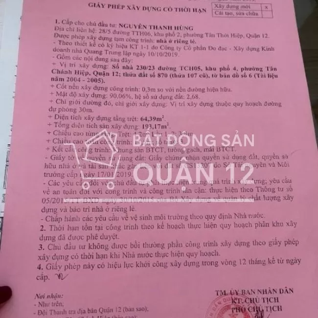 Bán nhà 1 xẹt Lâm Thị Hố hẻm thông nhựa 6m, Quận 12