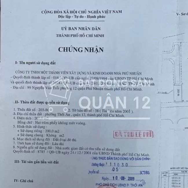 Biệt thự MT chính chủ 10x20 Lê Thị Riêng Q12, 1 hầm 1 trệt 1 lầu