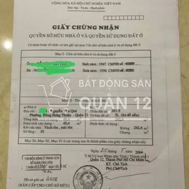MT Nguyễn  Văn Quá ,DT:8x40m, giá 25,5 tỷ TL
