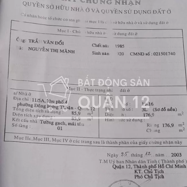 Bán nhà 1/Nguyễn Văn Quá, 177m2, Đông Hưng Thuận, Q12 