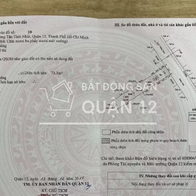 Cần sang nhượng nhà 93m2, Phường Tân Thới Nhất, Quận 12