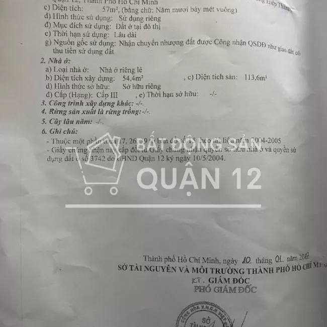 Chính chủ cần bán nhà hẻm cụt Tại P. Hiệp Thành, Quận 12