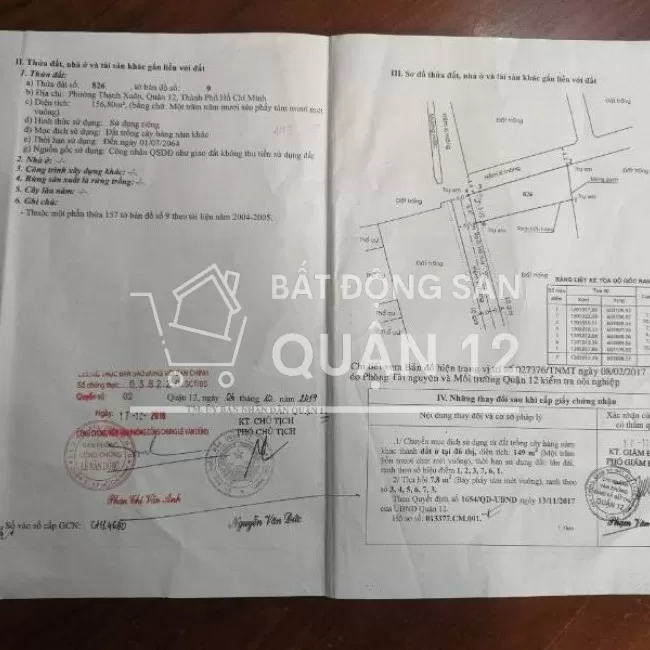 Bán đất thổ cư Thạnh Xuân 48, P.Thạnh Xuân, 6,47x20,8m, nở hậu 7,67m