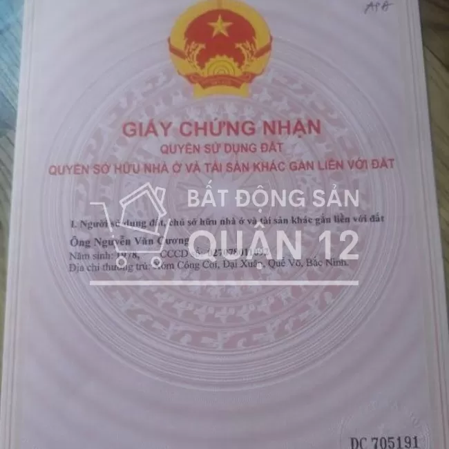 Cần tiền đi Mỹ bán nhanh 85m2 thổ, Quận 12, shr