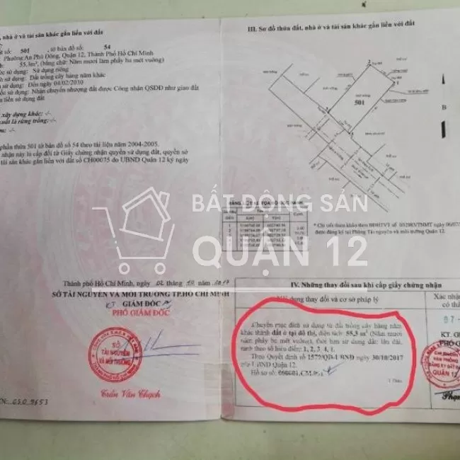 Đất 5x11 Vườn Lài, An Phú Đông, Quận 12, Giá 2 Tỷ 7