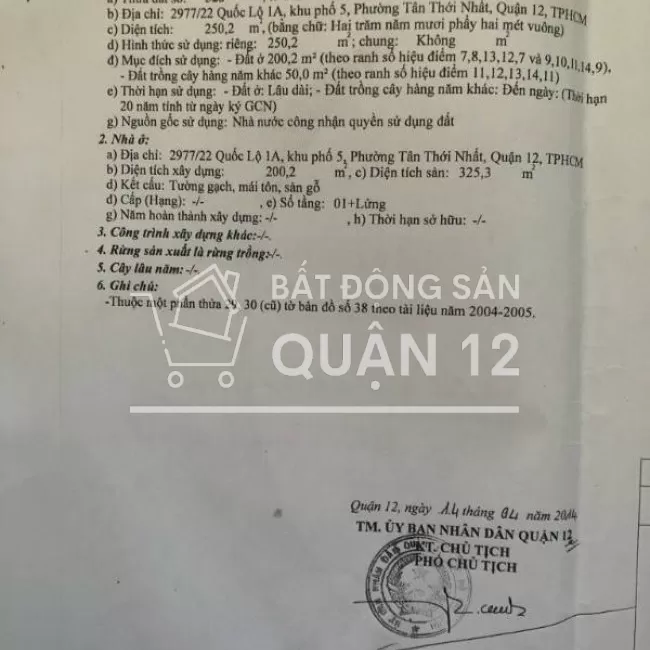 Bán nhà chính chủ, địa chỉ: 2977/22 Quốc lộ 1A, Tân Thới Nhất,Quận 12