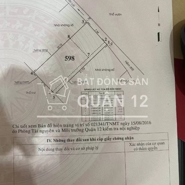 Bán lô đất thổ cư hẻm ba gác 244 Vườn Lài, P.An Phú Đông quận 12