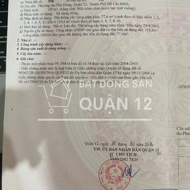 Bán lô đất thổ cư hẻm ba gác 244 Vườn Lài, P.An Phú Đông quận 12