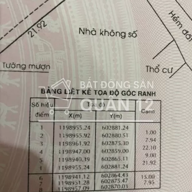 Bán lô đất thổ cư hẻm ba gác 244 Vườn Lài, P.An Phú Đông quận 12