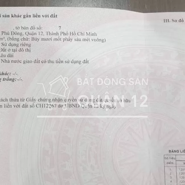 Bán lô đất đường nhựa 12m An Phú Đông 27, Q12. DT: 4x18, giá 3,62 tỷ