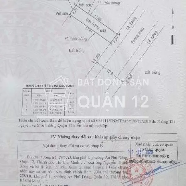 Bán lô đất đường nhựa 12m An Phú Đông 27, Q12. DT: 4x18, giá 3,62 tỷ