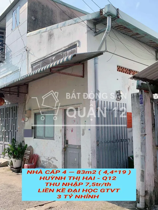 Nhà cấp 4 , 83m2 Huỳnh Thị Hai Q12, thu nhập 7,5tr/th ,liền kề Đại Học GTVT, 3 tỷ nhỉnh 0932030061