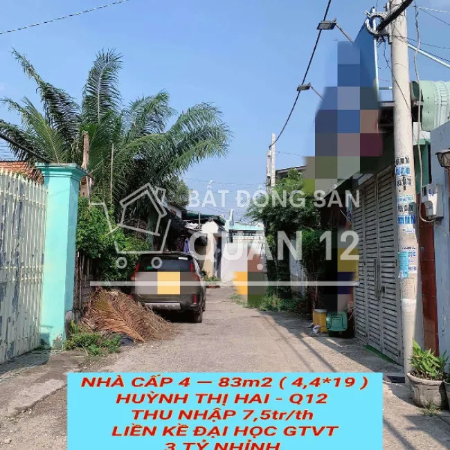 Nhà cấp 4 , 83m2 Huỳnh Thị Hai Q12, thu nhập 7,5tr/th ,liền kề Đại Học GTVT, 3 tỷ nhỉnh 0932030061